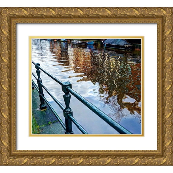 Steve Mohlenkamp 13x12 Gold Ornate Wood Framed with Double Matting Museum Art Print Titled - Amsterdam reflected in her canals