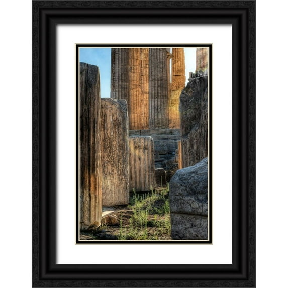 Steve Mohlenkamp 13x18 Black Ornate Wood Framed with Double Matting Museum Art Print Titled - Details of columns on the Parthenon on the Acropolis in Athens-Greece