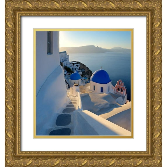 Steve Mohlenkamp 15x16 Gold Ornate Wood Framed with Double Matting Museum Art Print Titled - Santorini-Greece on the Mediterranean Sea