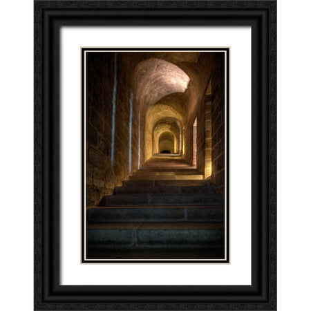Steve Mohlenkamp 17x24 Black Ornate Wood Framed with Double Matting Museum Art Print Titled - Stairs and hallway in Mont Saint-Michel on the Normandy coast of France