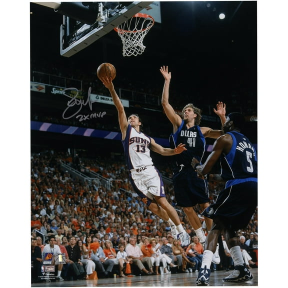 Steve Nash Phoenix Suns Autographed 16" x 20" Layup vs. Dallas Mavericks Photograph with "2x MVP" Inscription - Fanatics Authentic Certified