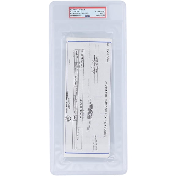 Steve Sax New York Yankees Autographed Check from July 13, 1990 - PSA 84845779 - Fanatics Authentic Certified