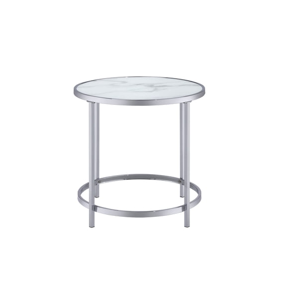 Steve Silver 24" Rayne Faux White Marble Top Round End Table