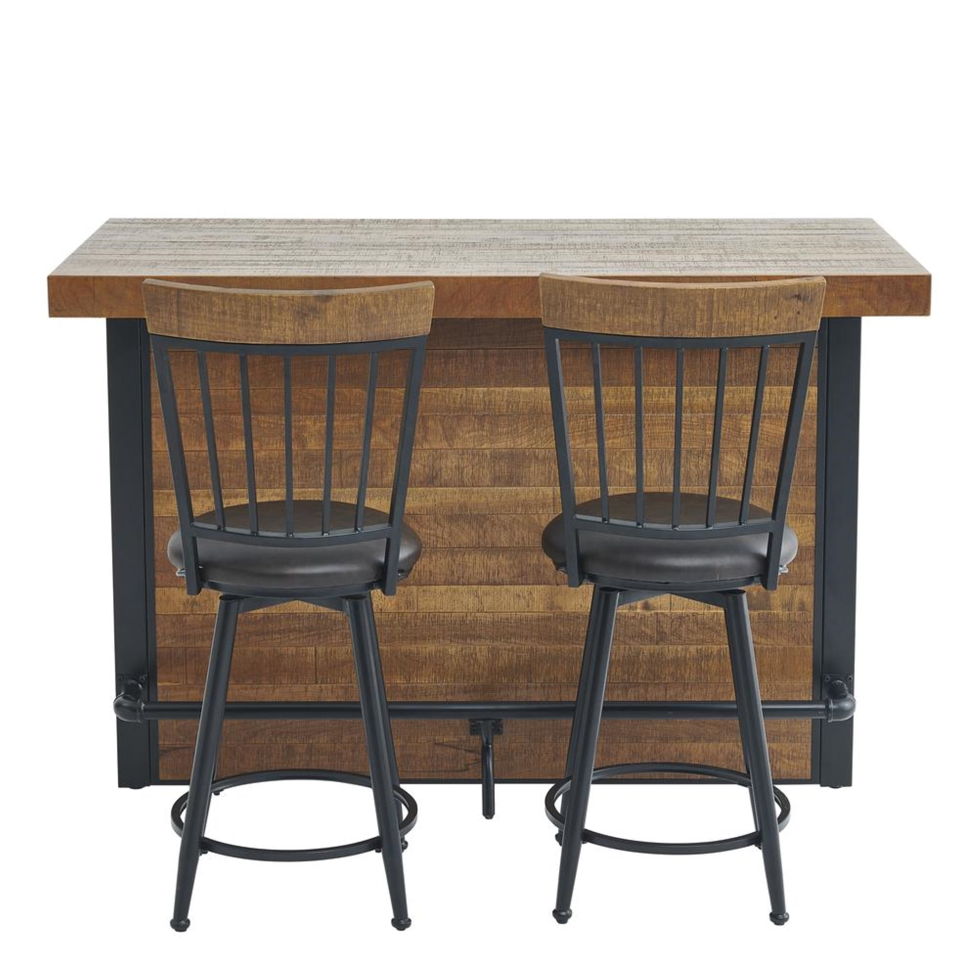 Rustic Chestnut and Black Metal 3-Piece Pub Set with Swivel Stools