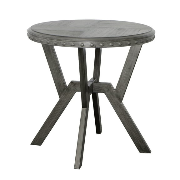 Steve Silver Alamo Indoor Industrial Wood and Nailhead 24" Height Round End Table, Gray