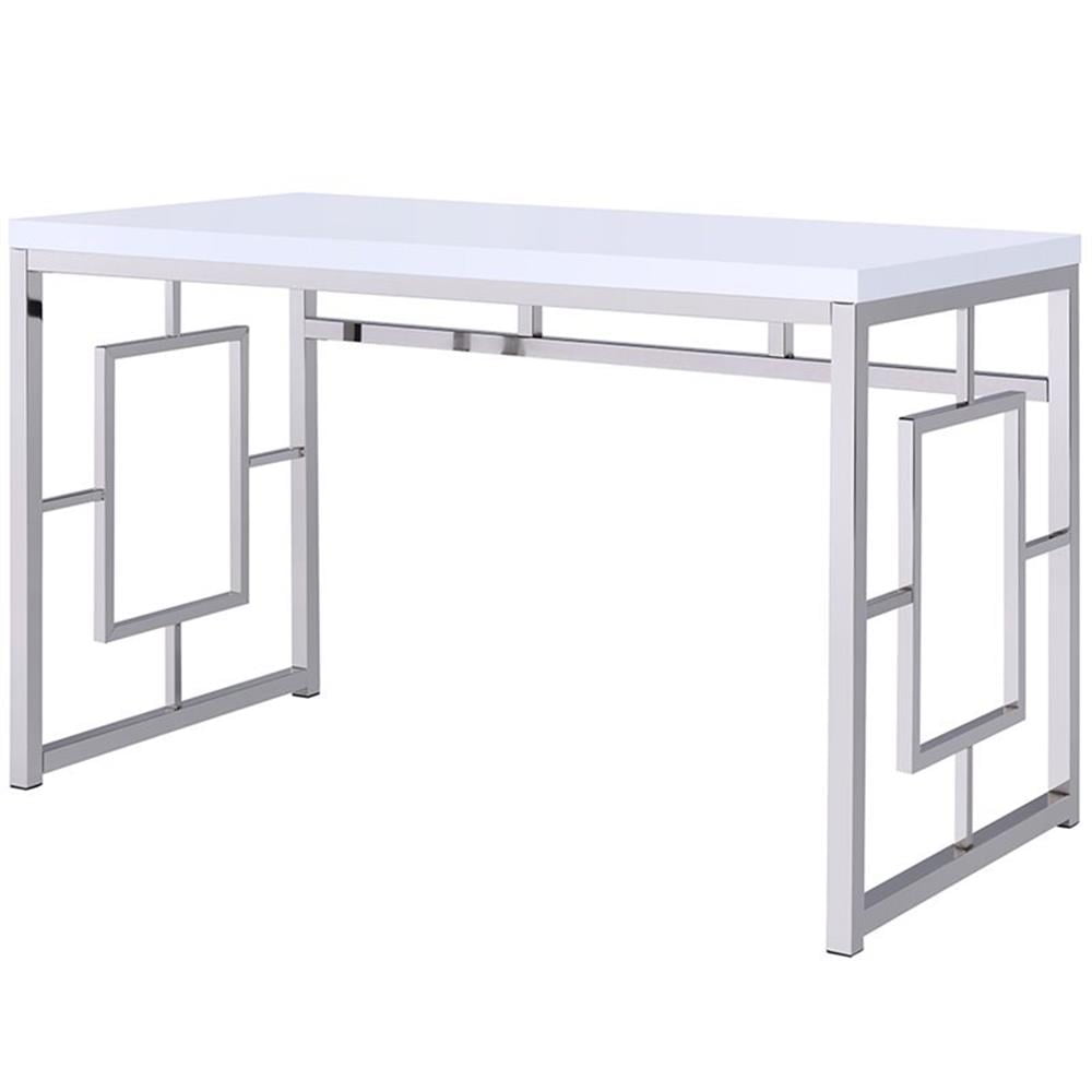 White Faux Wood and Chrome Geometric Writing Desk