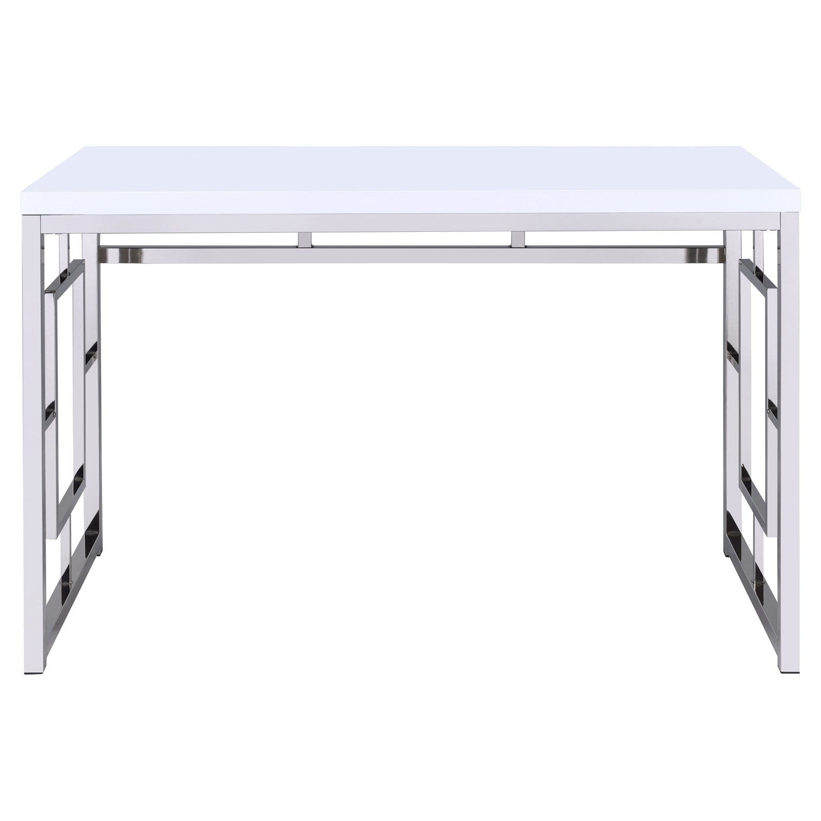 White Faux Wood and Chrome Geometric Writing Desk