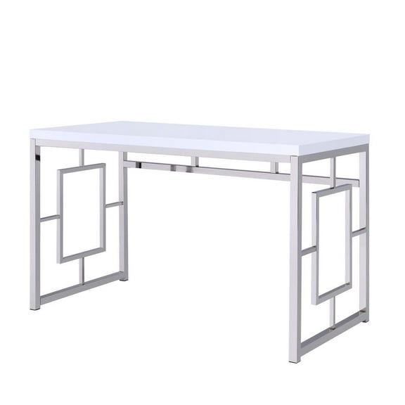 Steve Silver Alize Writing Desk in White and Chrome Metal