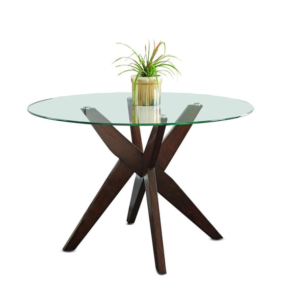 Steve Silver Amalie 48" Round Glass Top Walnut Base Dining Table