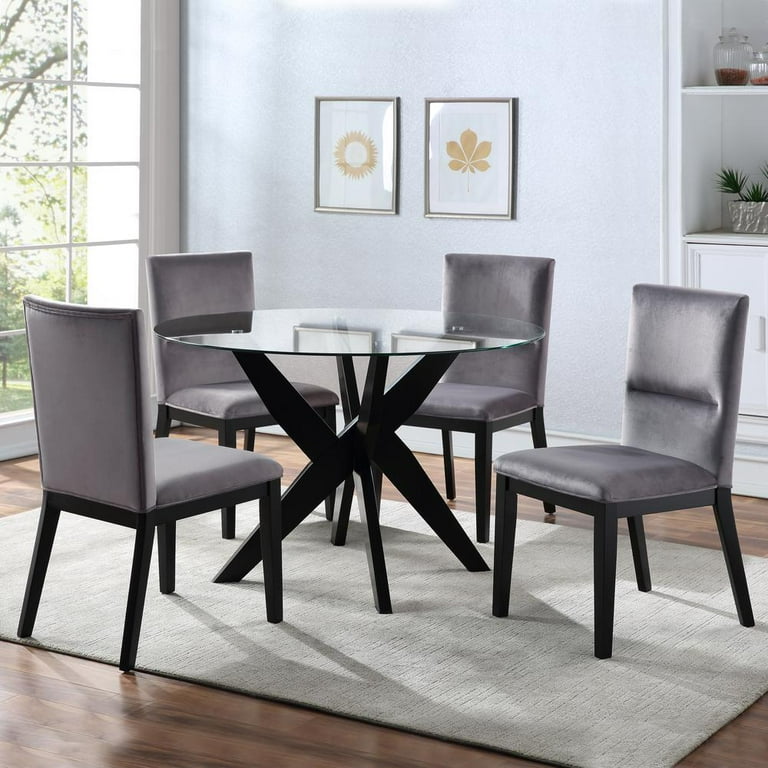Steve Silver Amalie 5 Piece Dining Set Black with Grey Velvet