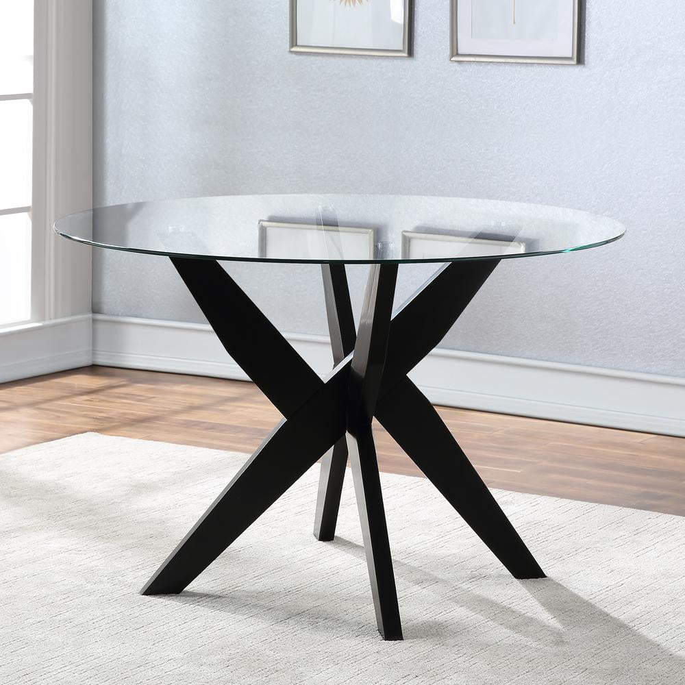 Amalie 48" Black and Clear Glass Round Dining Table