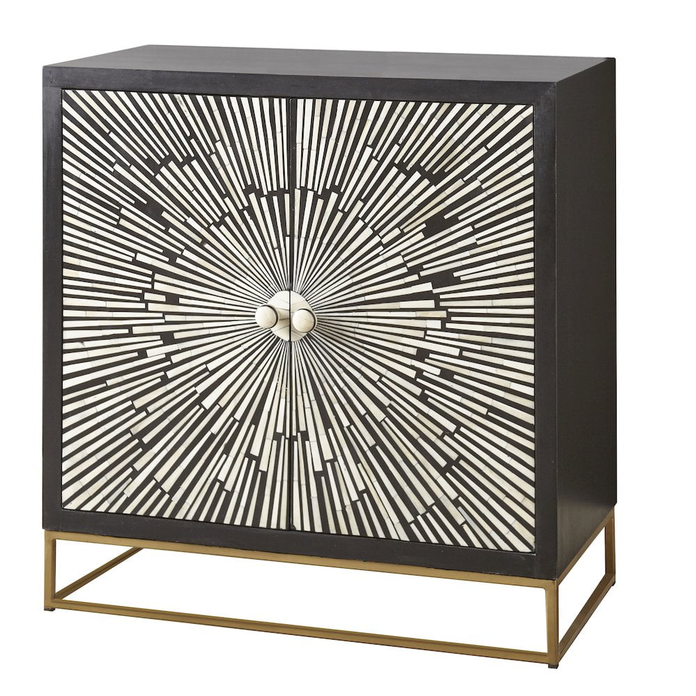 Amika Black & White Sunburst Transitional Accent Cabinet with Adjustable Shelves