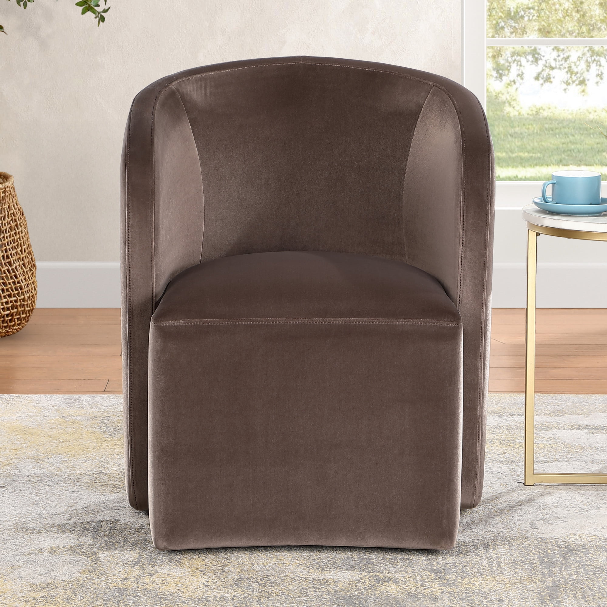 Steve Silver Annie Chocolate Velvet Upholstered Barrel Chair with Casters