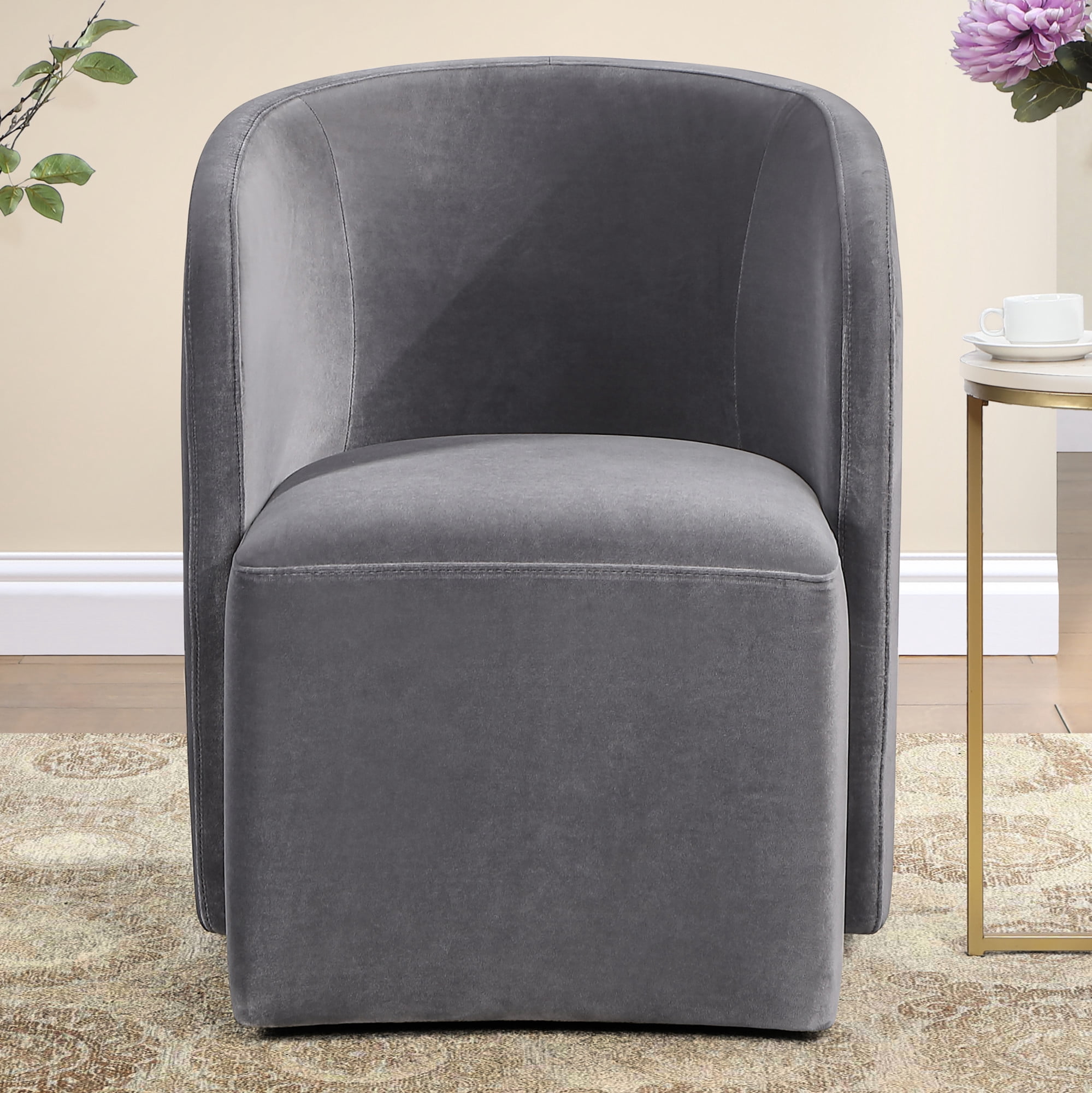 Steve Silver Annie Gray Velvet Barrel Chair with Casters