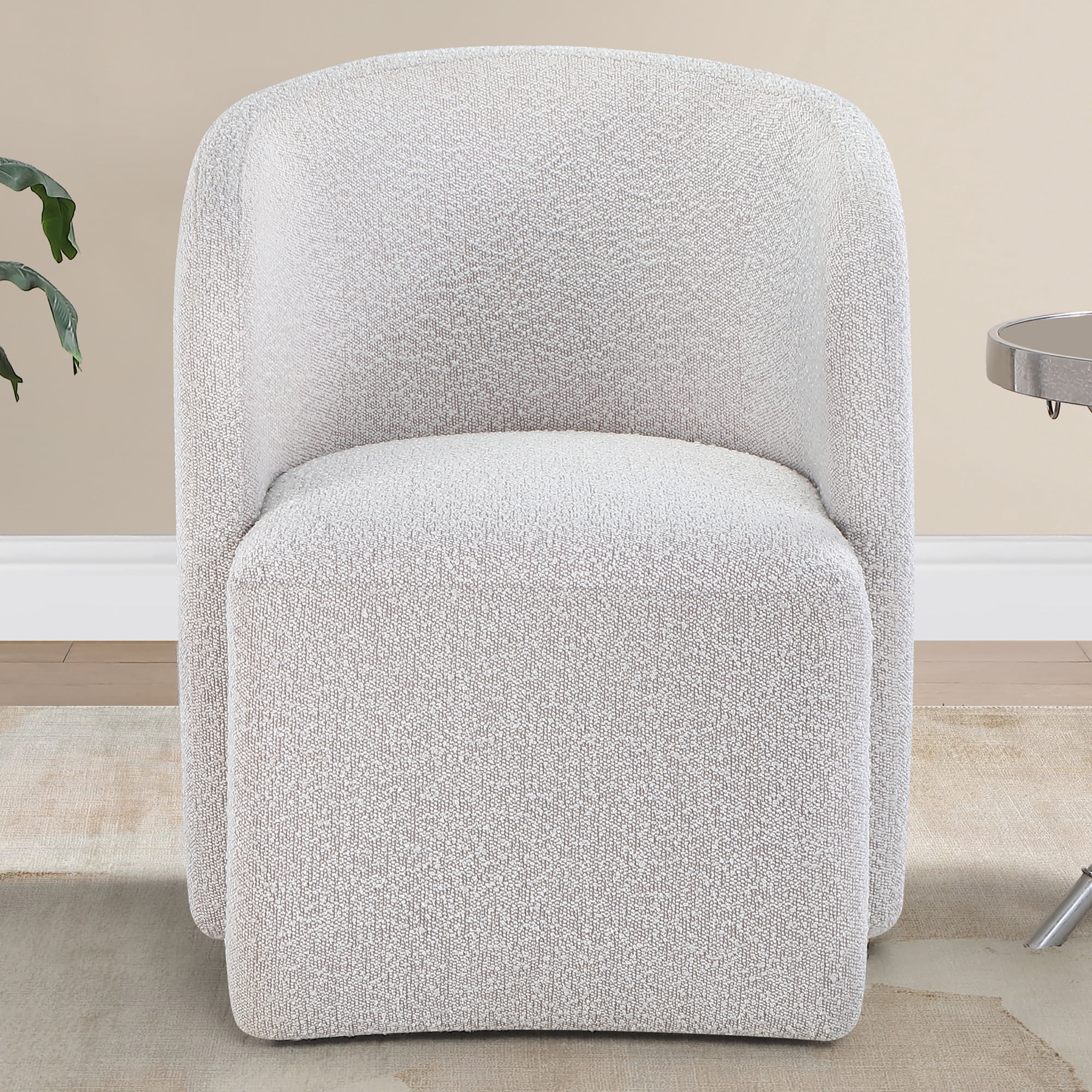 Steve Silver Annie White Cotton Barrel Chair with Casters
