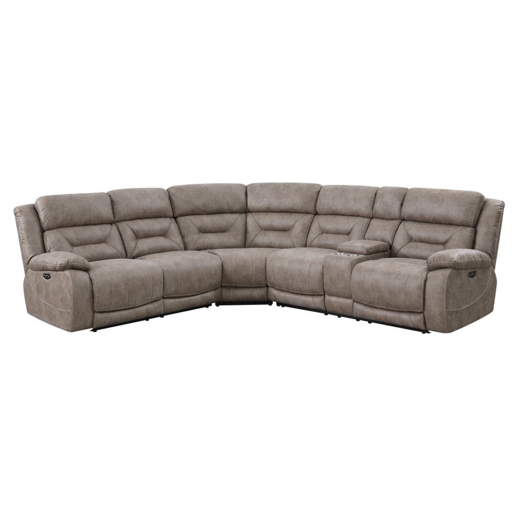 Gray Tufted Three Piece Fabric Reclining Sectional with Cup Holder