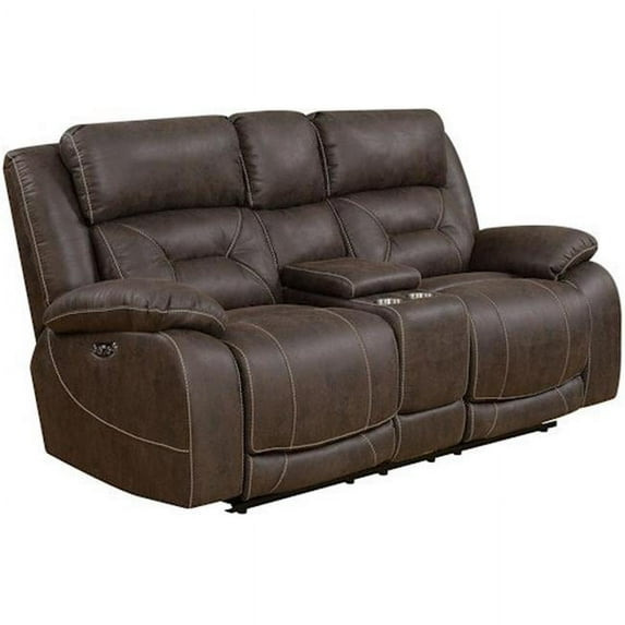 Steve Silver Aria Faux Leather Reclining Loveseat in Saddle Brown