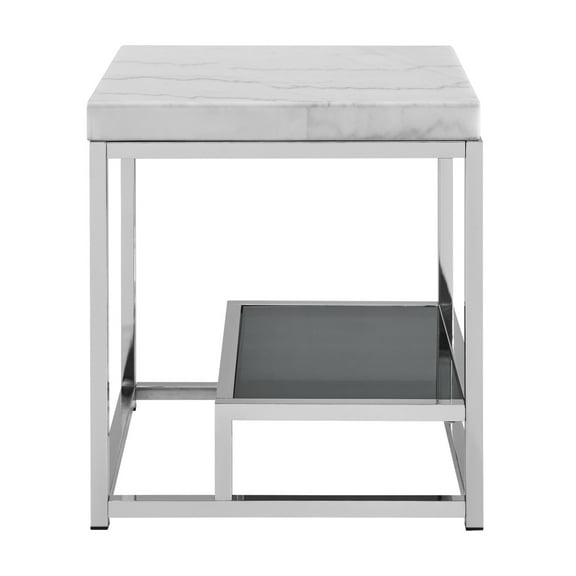 Steve Silver Aston Indoor 26"H Modern Genuine Marble Top End Table with Shelf, White