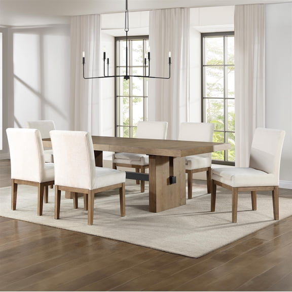 Steve Silver Aubrey 7-Piece 78-96" Dining Table Set w/ 6 Parsons Chairs in Brown