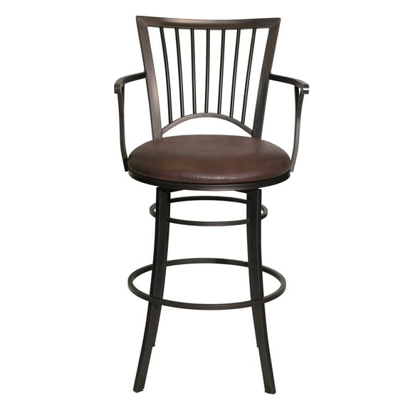 Steve Silver Bayview Metal Swivel Bar Stool with Coach Brown Microsuede Seat