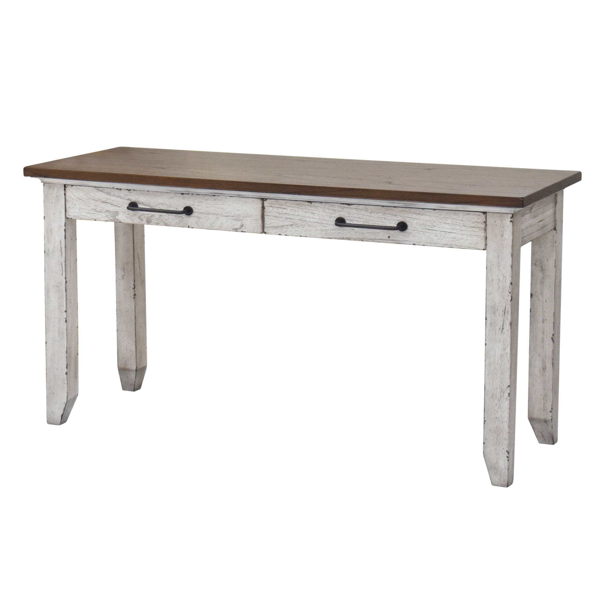 Rustic Ivory and Honey Two-Drawer Sofa Table