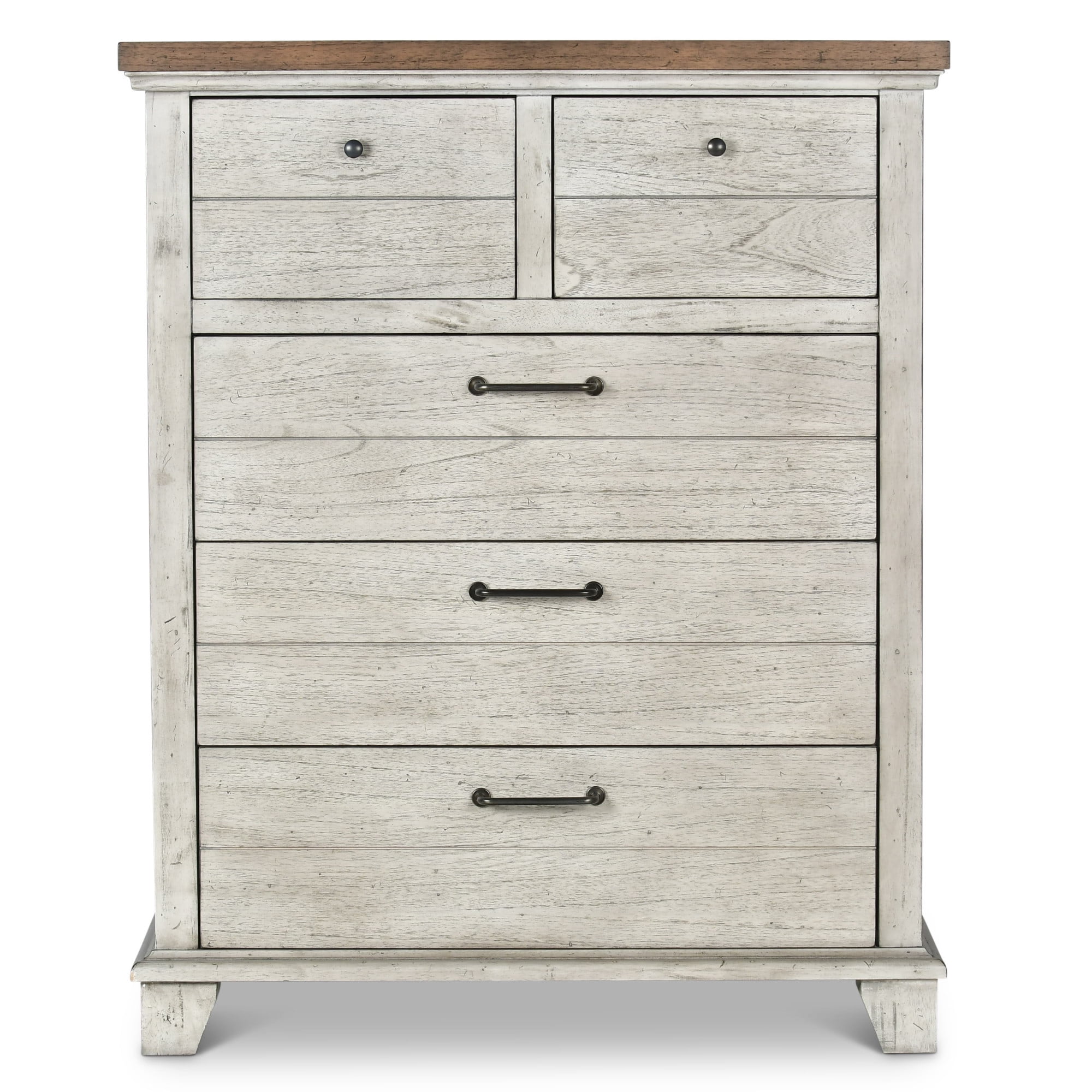 Steve Silver Bear Creek Vertical Dresser with 5 Drawers and Metal, Whitewashed Gray