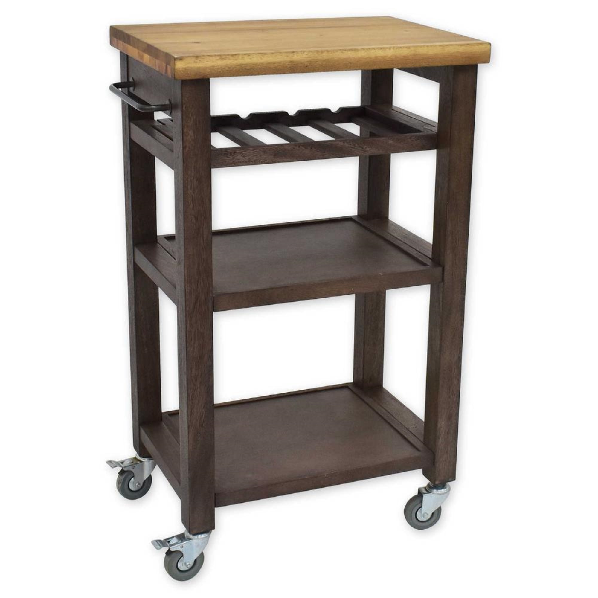 Gray Brown Solid Acacia Wood Kitchen Cart with Butcher Block Top