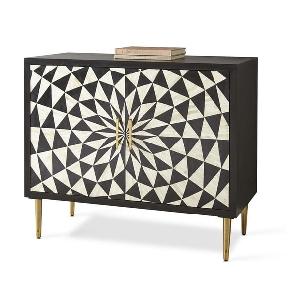 Steve Silver Benzara Black and Ivory 2-Door Wood Accent Cabinet