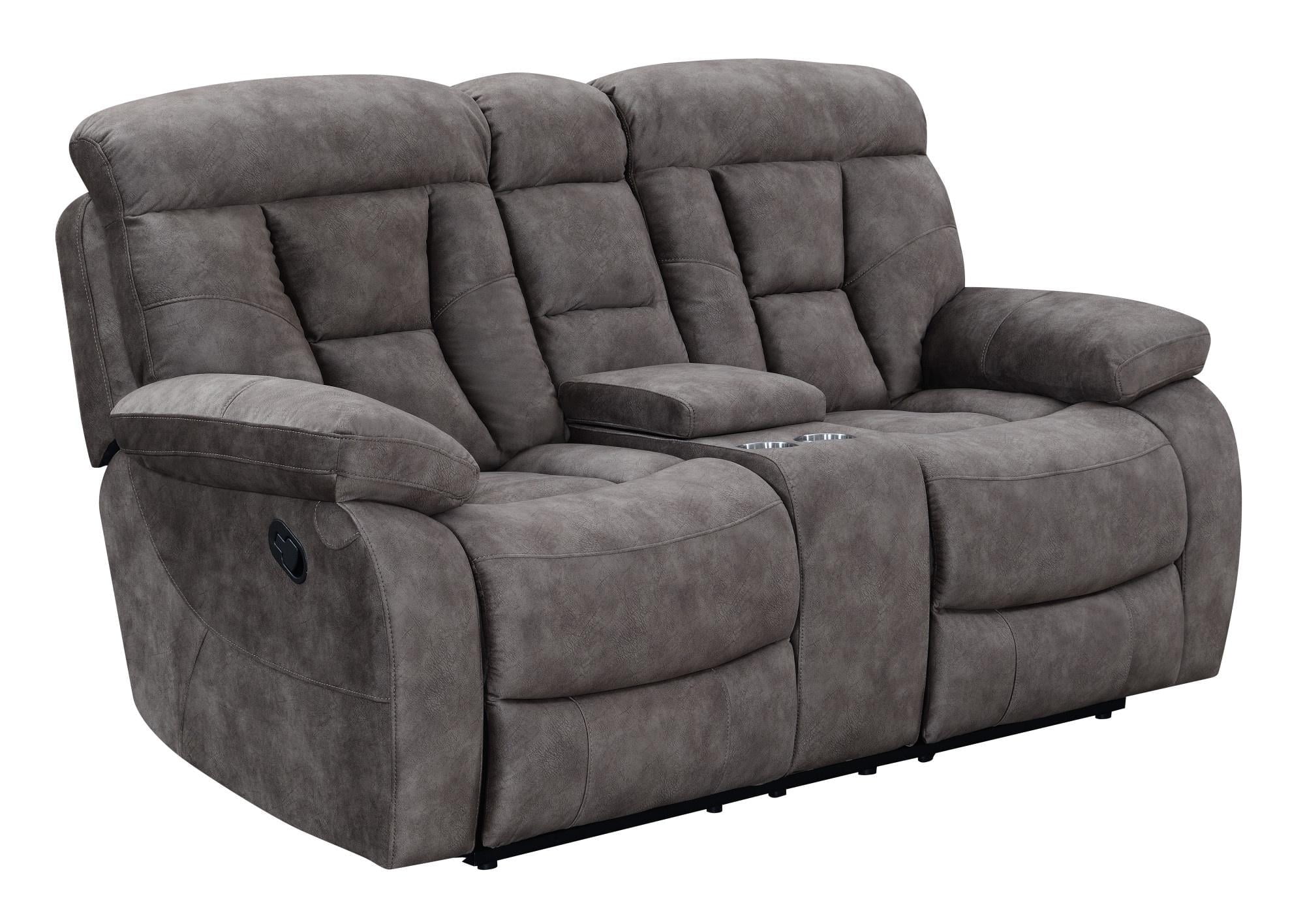 Gray Fabric Reclining Loveseat with Cup Holder and Console