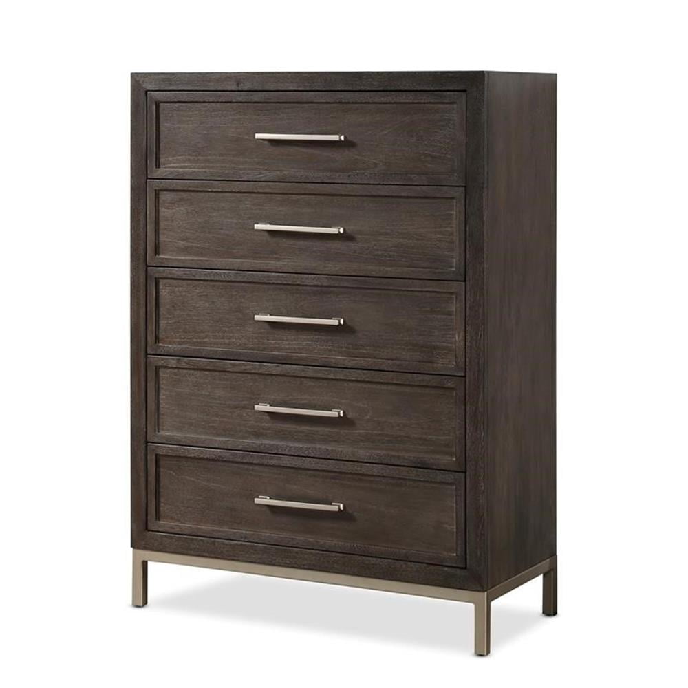 Elegant Walnut and Champagne 5-Drawer Transitional Chest