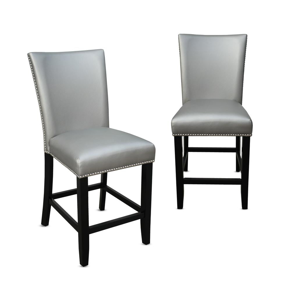 Camila Silver Faux Leather Upholstered Counter Chairs with Wood Frame - Set of 2