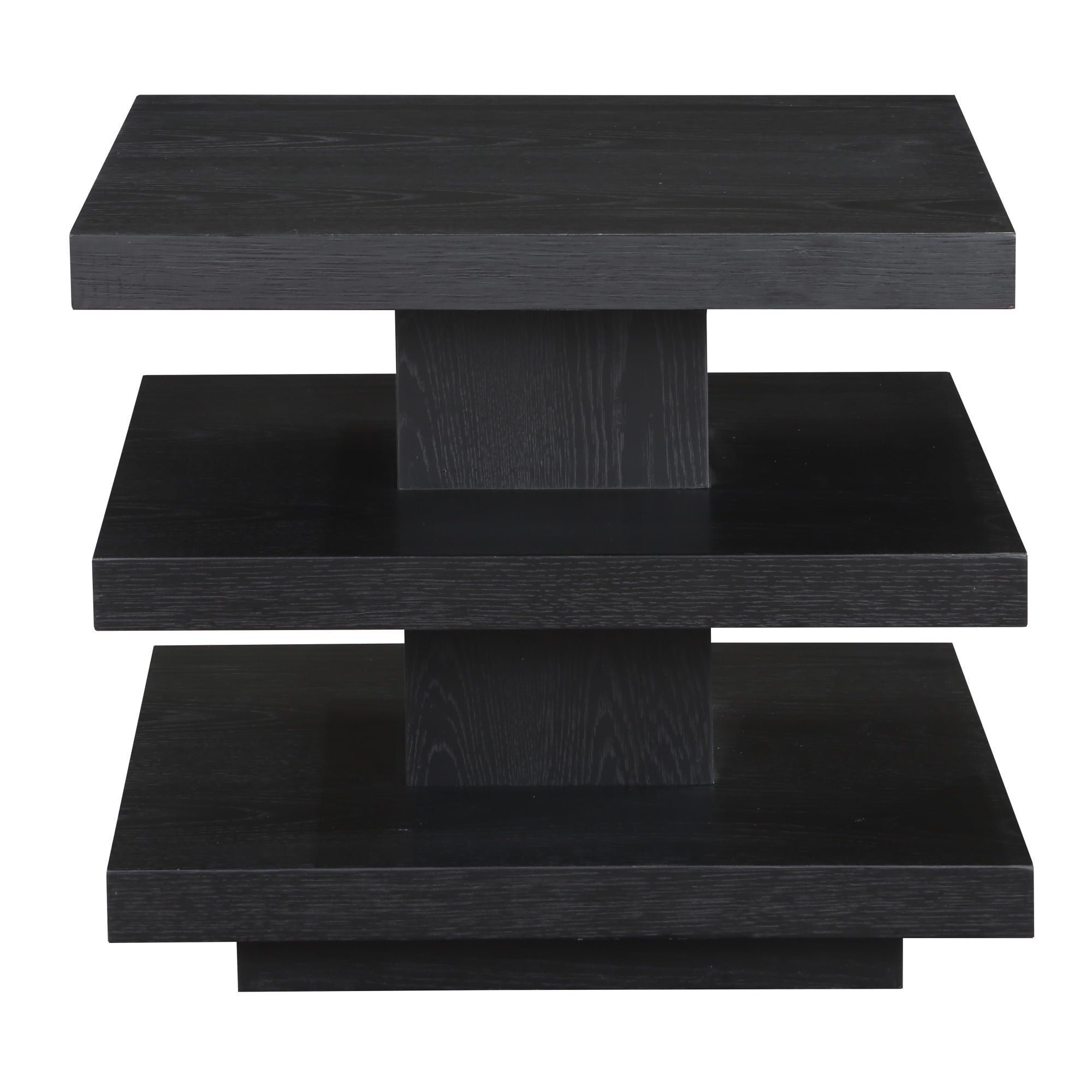 Black Square Pedestal End Table with Oak Veneers