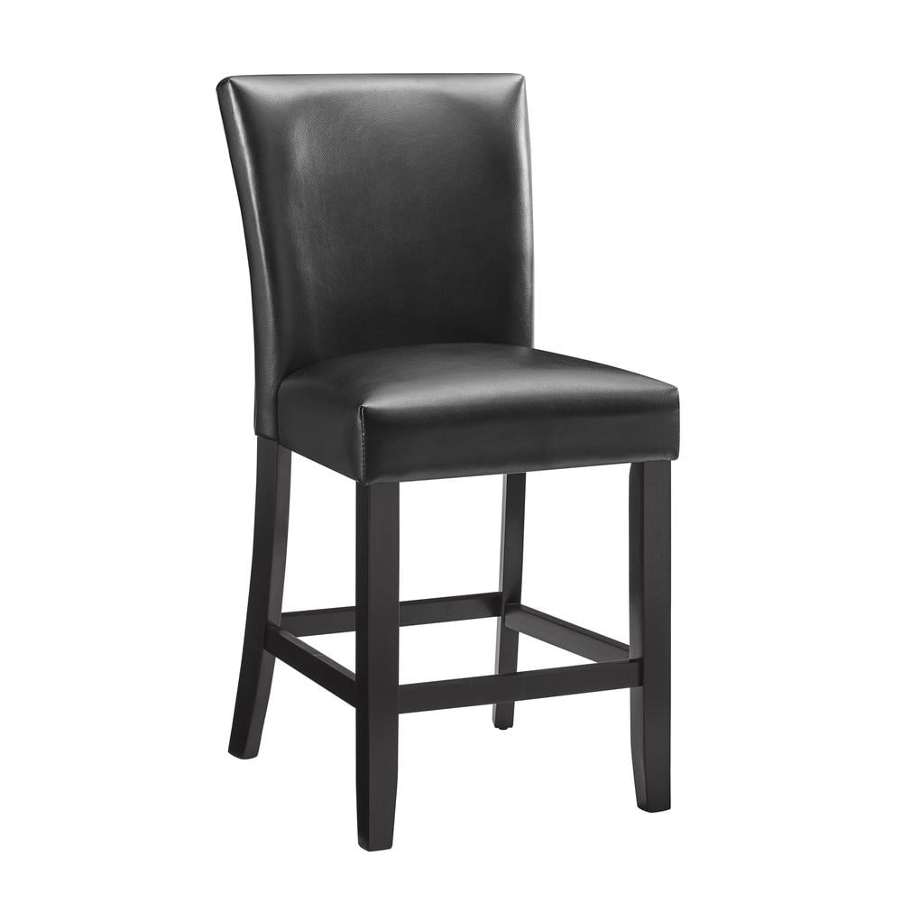 Elegant Ebony and Black Leather 26" Counter Stools - Set of 2