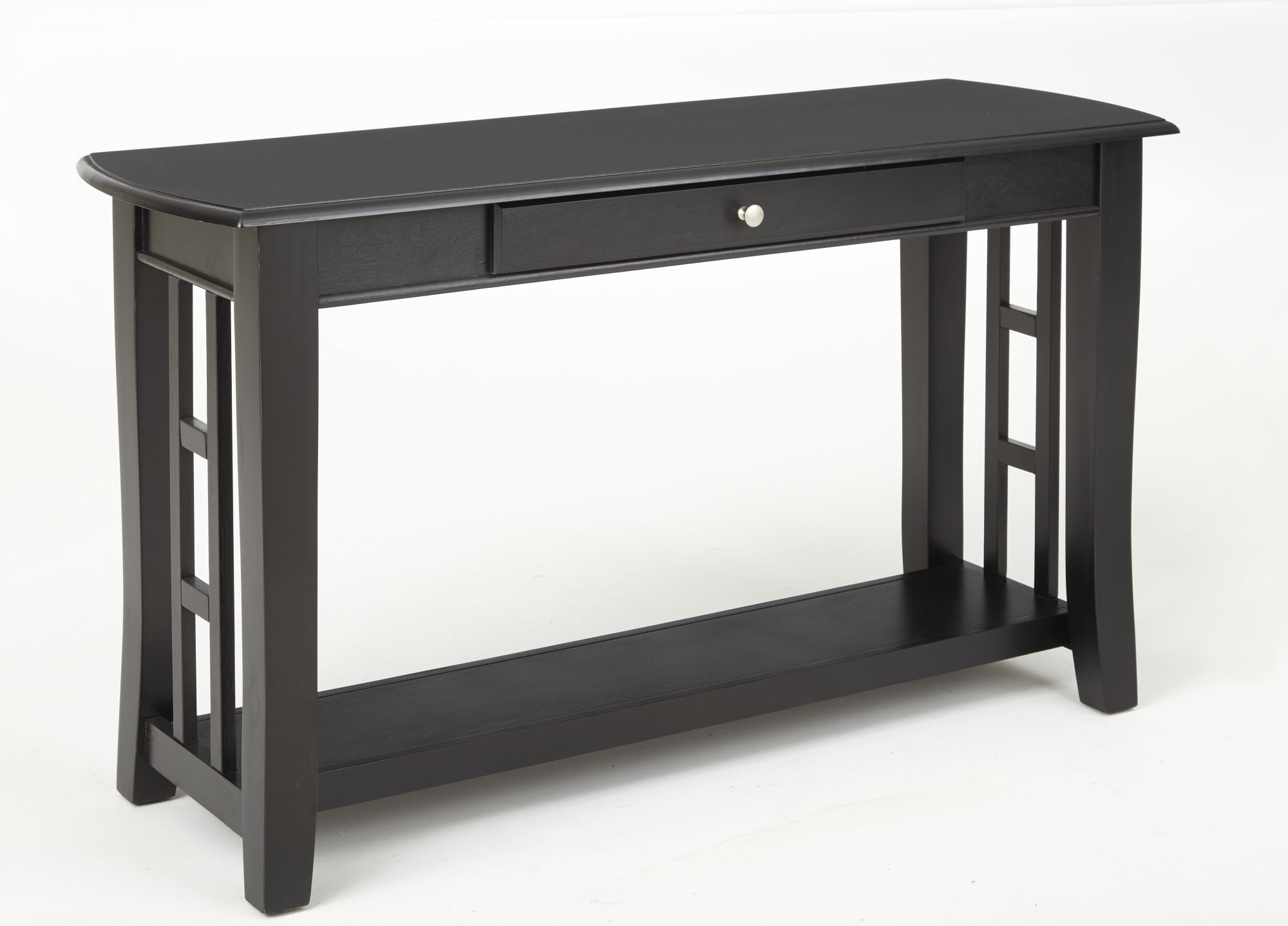 Black Hardwood Rectangular Console Table with Storage