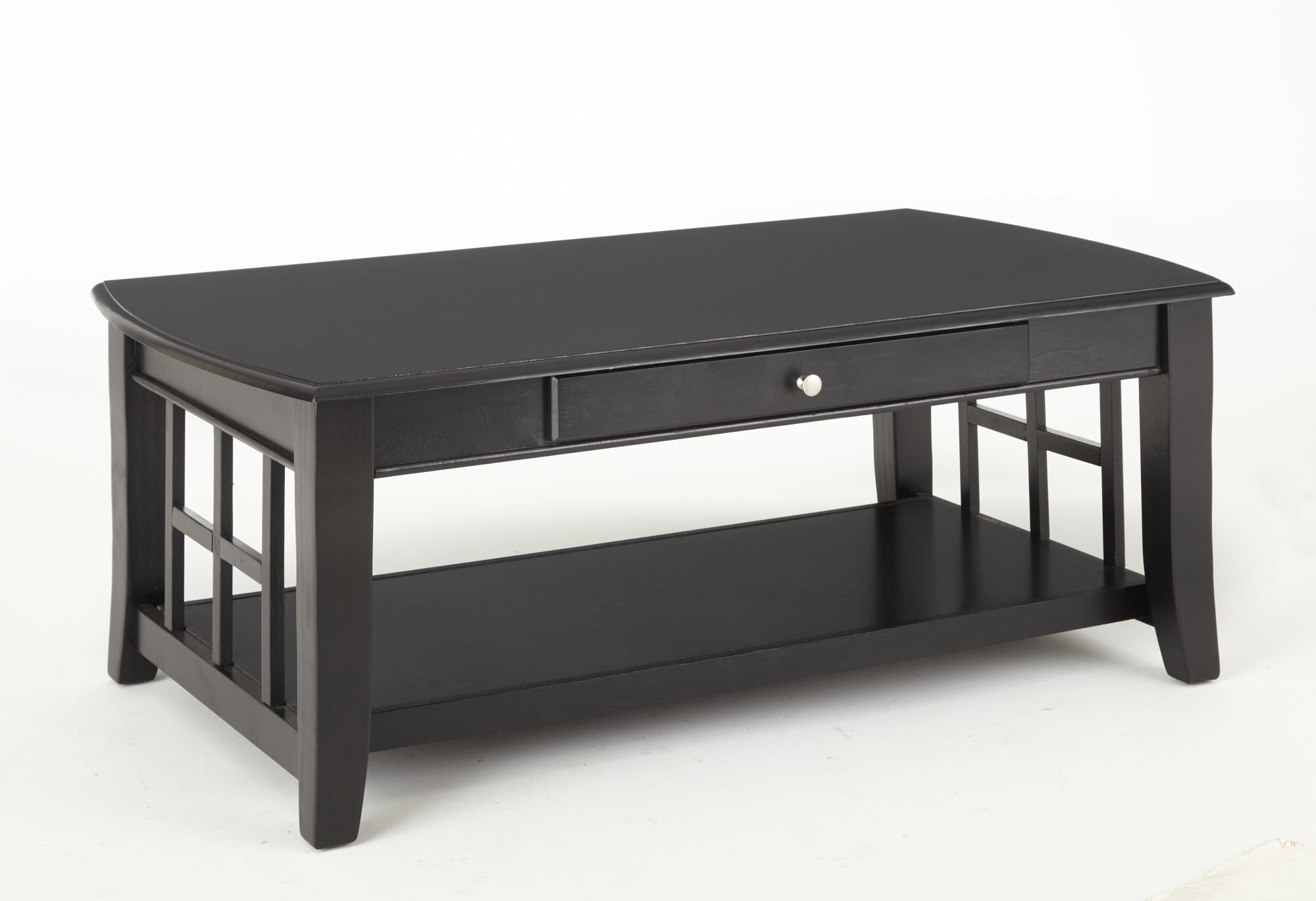 Black Rectangular Wood Coffee Table with Storage and Shelf
