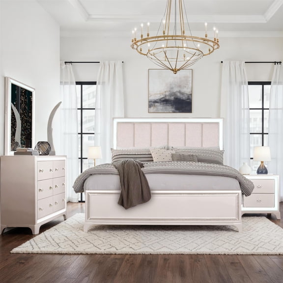 Steve Silver Cassie 4-Piece King Bedroom Set in Off White