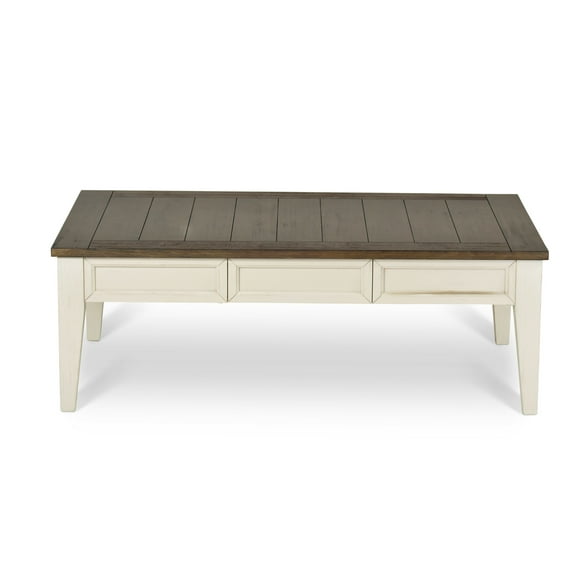 Steve Silver Cayla Farmhouse Storage Coffee Table in Dark Oak and White