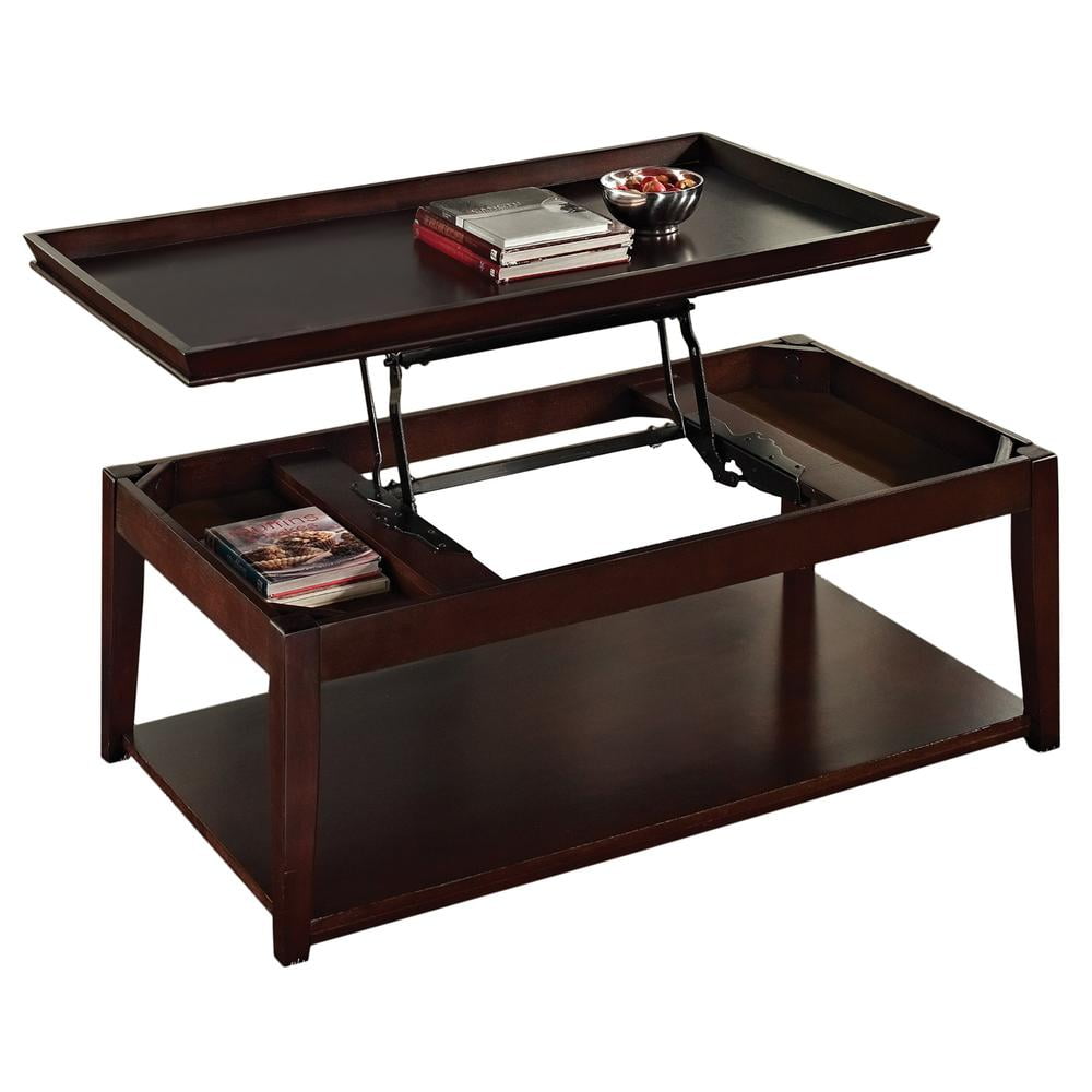 Transitional Cherry Wood Lift-Top Coffee Table with Storage