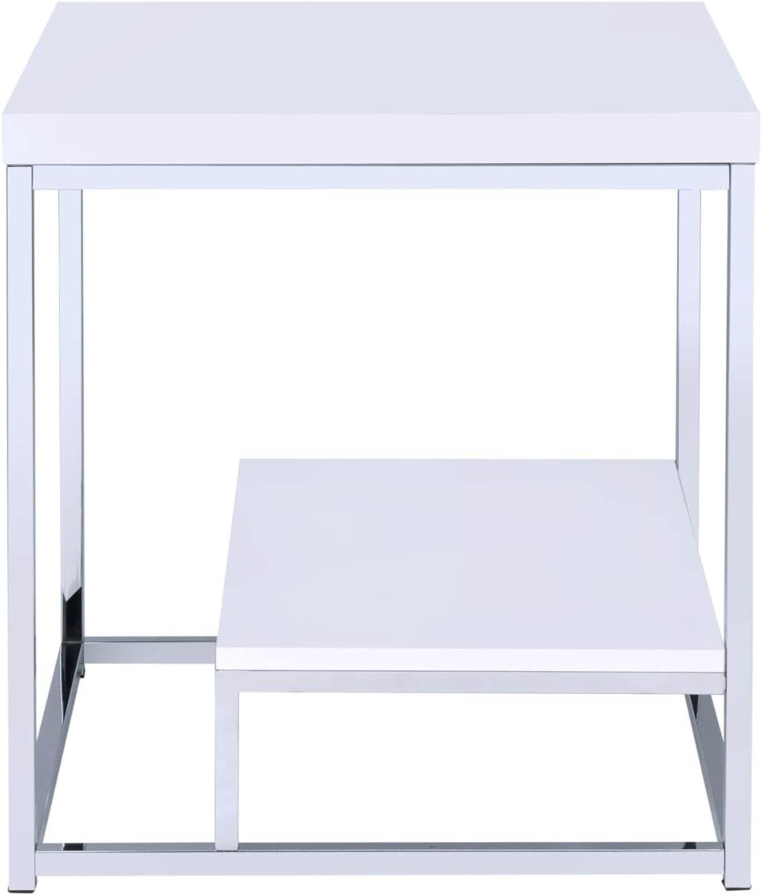 Lucia White and Chrome Metal End Table with Shelf