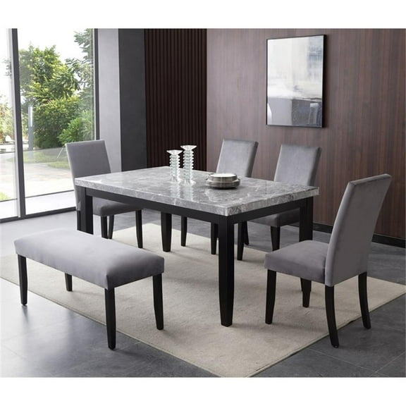Steve Silver Company Napoli 64" Marble Top 6-piece Dining Set in Gray