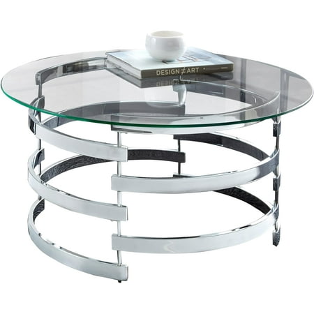 Steve Silver Company Tayside Contemporary Design, Plated Base, Tempered Glass Top, Modern Artistry Cocktail Table, 35" W x 35" D x 18" H, Clear/Chrome
