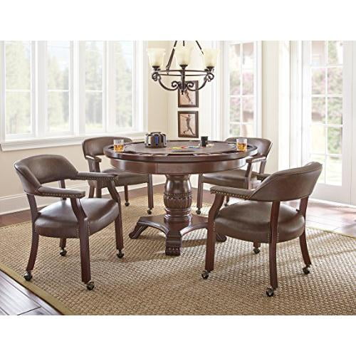Tournament Round Cherry Wood and Faux Leather Game Table