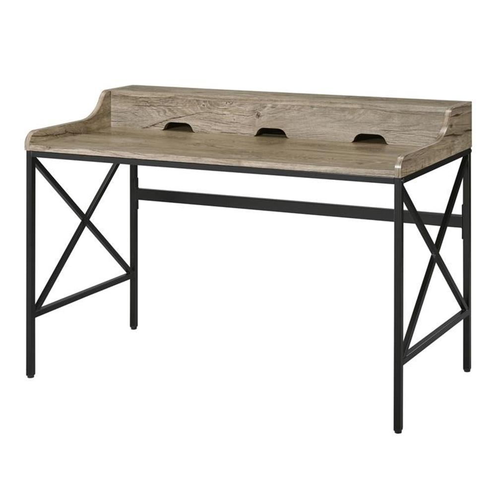 Gray Wood and Black Metal Desk with USB Port