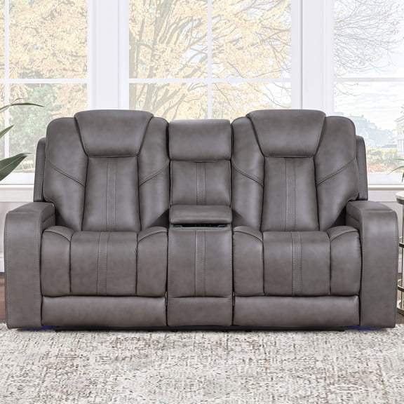 Steve Silver Daniel Triple Power Leather Theater Love Seat in Gray