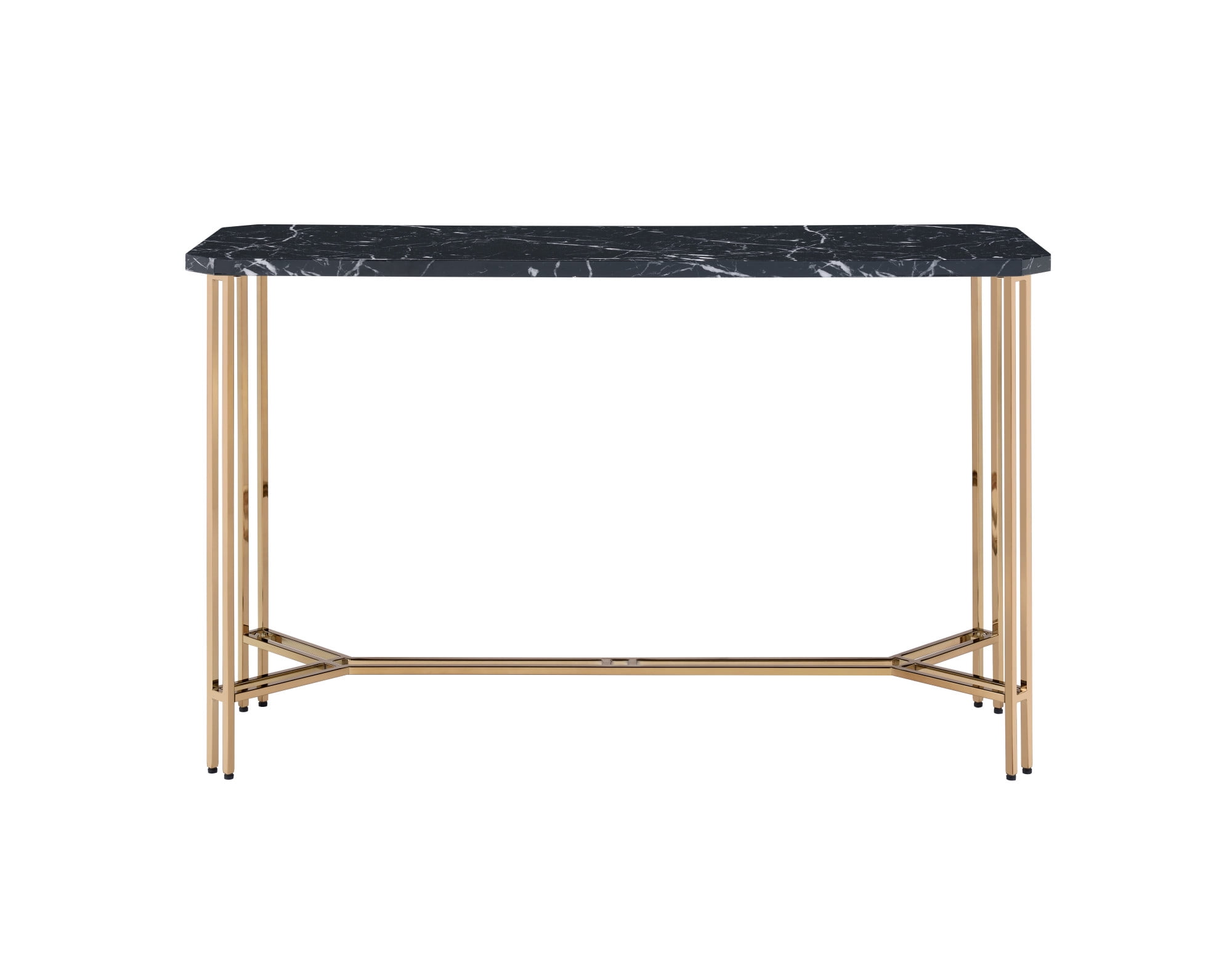 Daxton Black Faux Marble Rectangular Sofa Table with Gold Metal Base