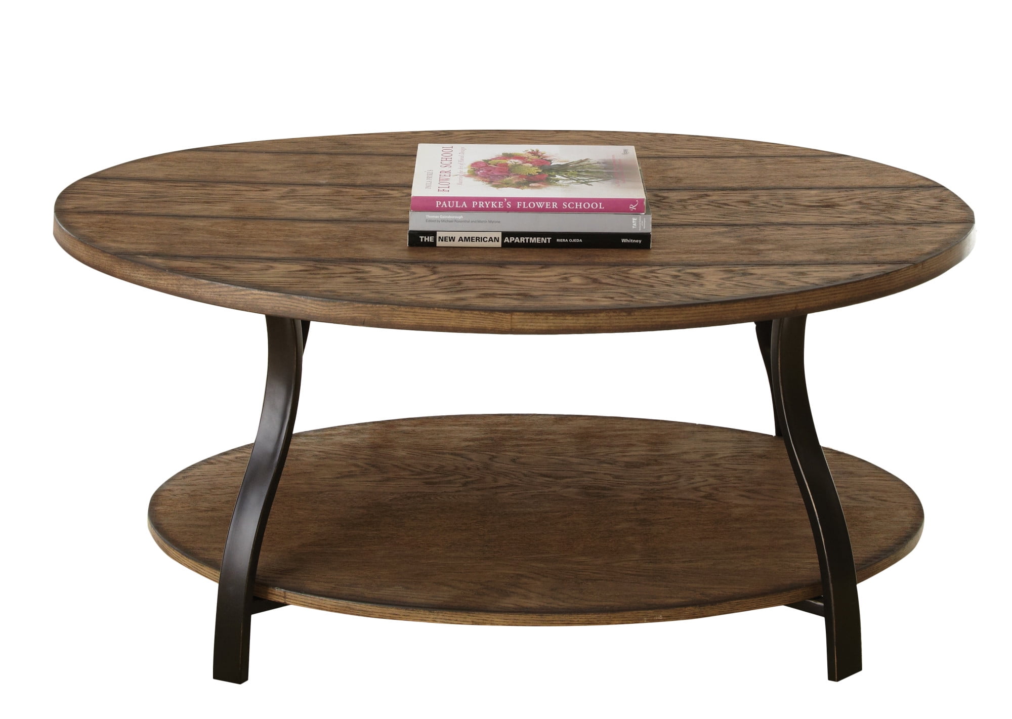 Denise Light Oak and Metal Oval Coffee Table with Shelf