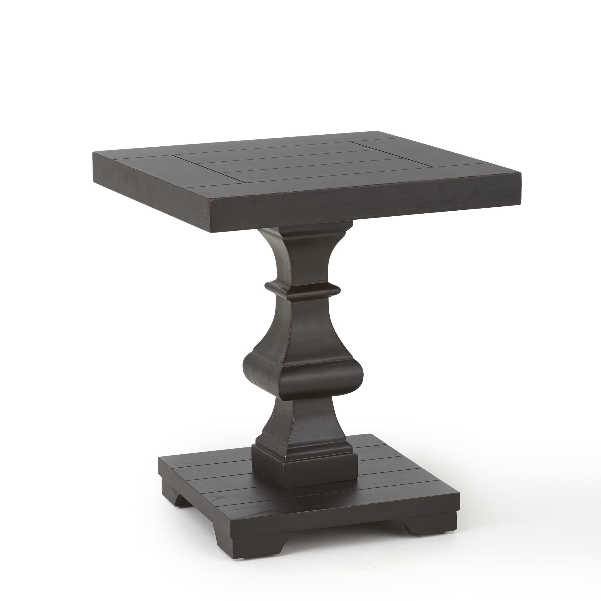 Dory Black Solid Wood Square End Table with Pedestal Base