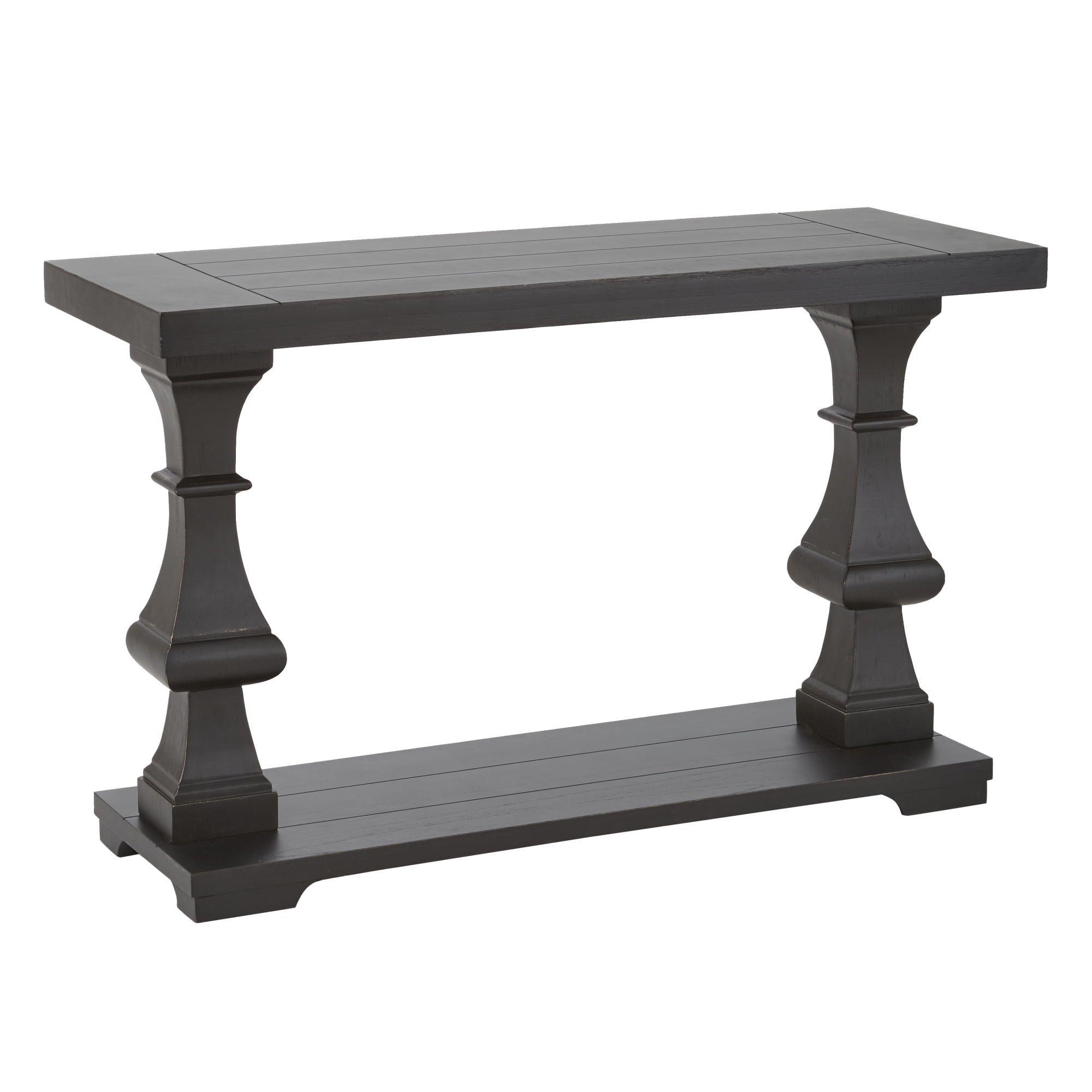 Dory Ebony Plank-Top Double Pedestal Sofa Table