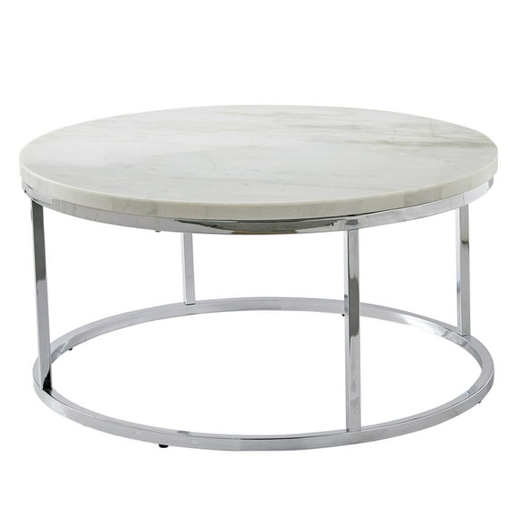 Steve Silver Echo Marble and Chrome Metal Round Coffee Table, White