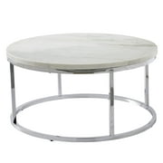 Steve Silver Echo Marble and Chrome Metal Round Coffee Table, White